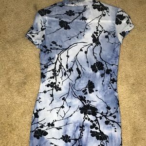 Mock-neck floral print tie dye fitted dress